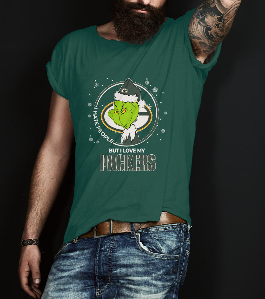 Christmas Grinch Santa I Hate People But I Love My Packers T-Shirt