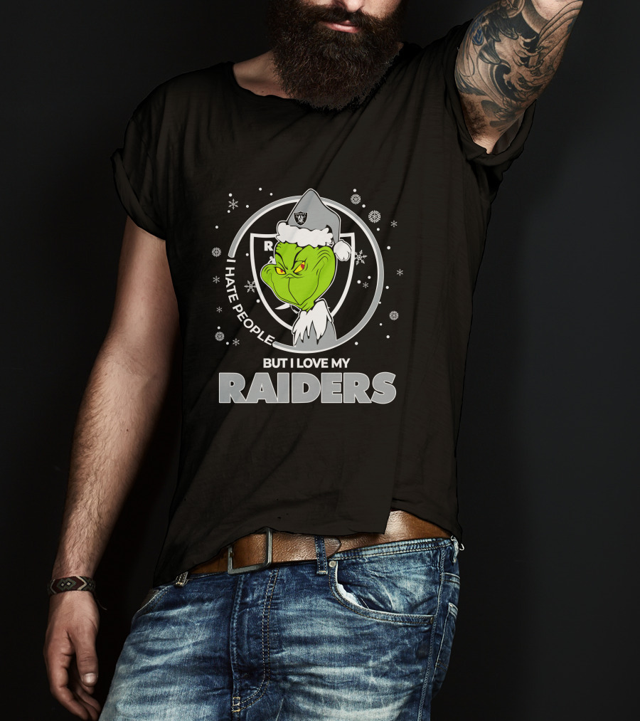 Christmas Grinch Santa I Hate People But I Love My Raiders T-Shirt