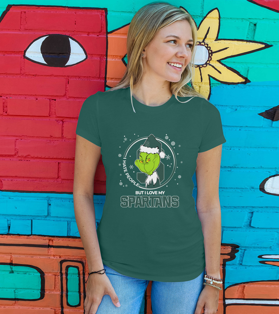Christmas Grinch Santa I Hate People But I Love My Spartans T-Shirt