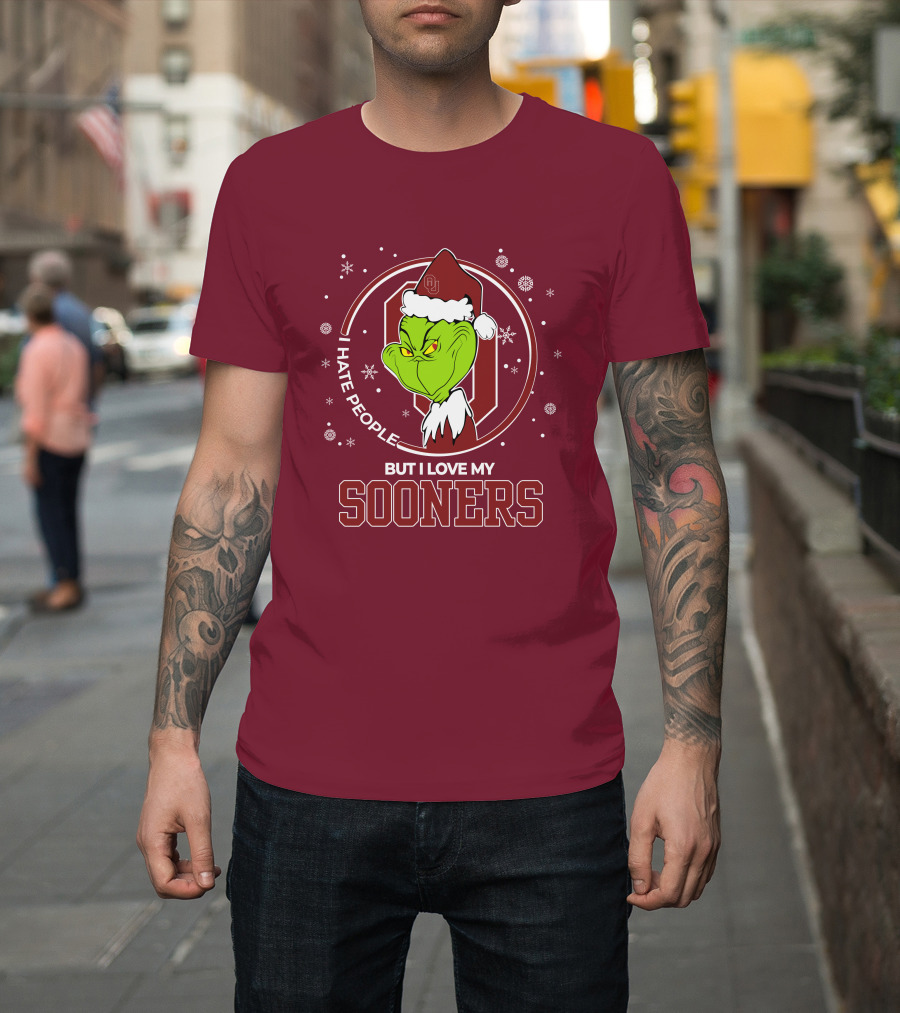 I Hate People But I Love My Sooners Grinch Christmas Santa T-Shirt