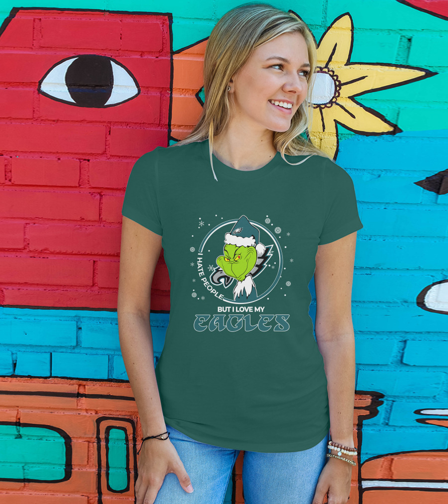 Christmas Grinch Santa I Hate People But I Love My Eagles Philadelphia T-Shirt