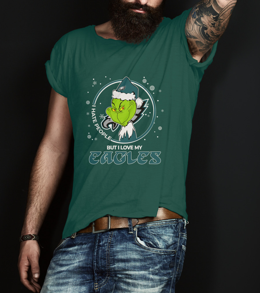 Christmas Grinch Santa I Hate People But I Love My Eagles Philadelphia T-Shirt