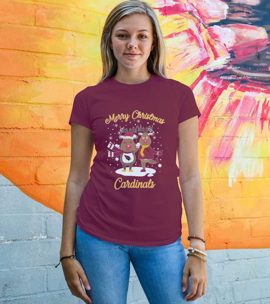 Merry Christmas Cardinals Reindeer Funny Christmas T-Shirt