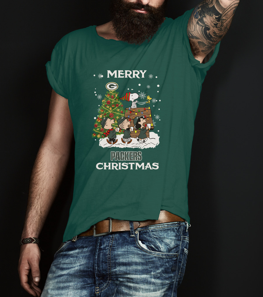 Merry Christmas Green Bay Packers Peanuts Christmas Tree T-Shirt