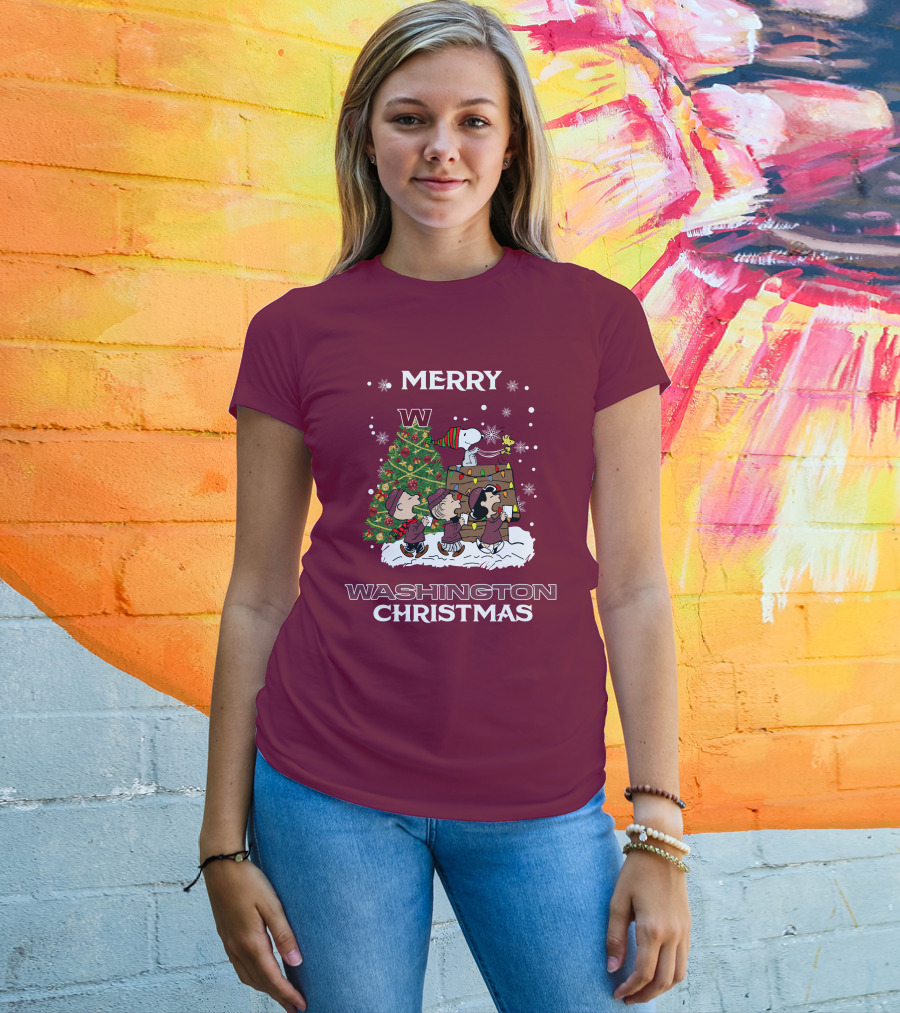 Merry Washington Christmas Tree Featuring Peanut Characters T-Shirt