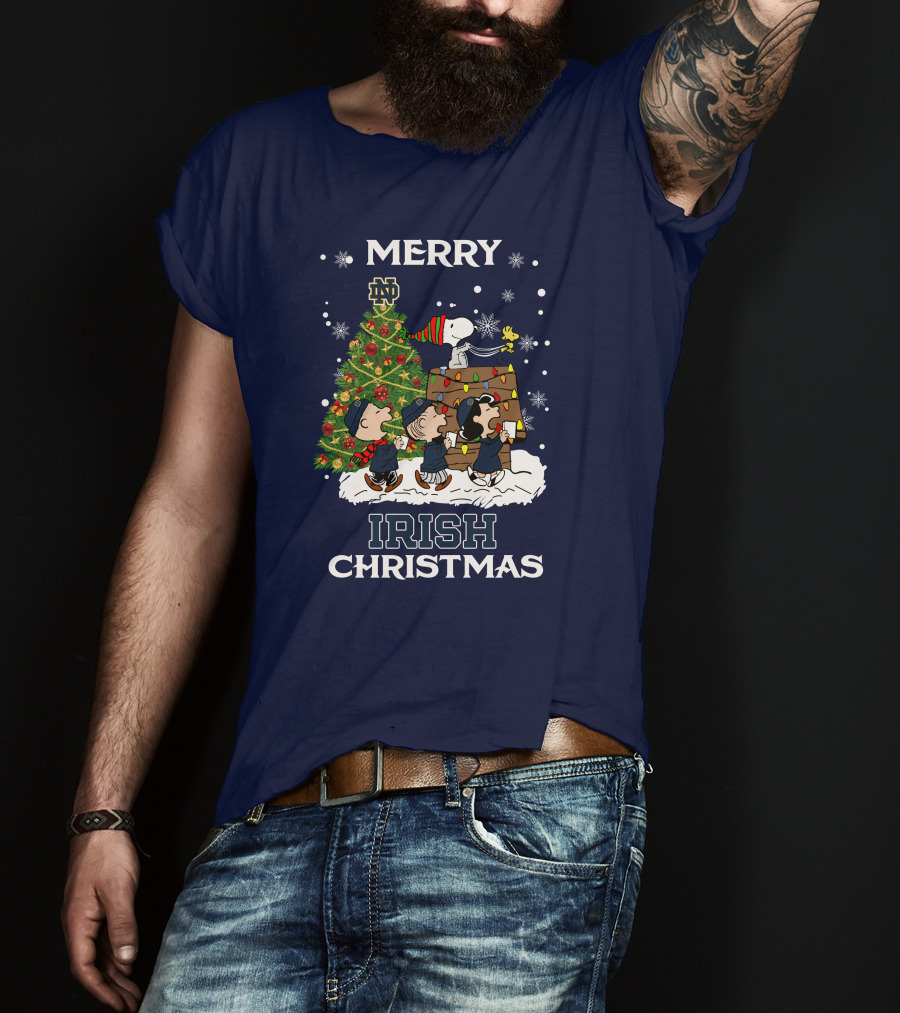 Merry Christmas Notre Dame Fighting Irish Peanuts Christmas Tree T-Shirt