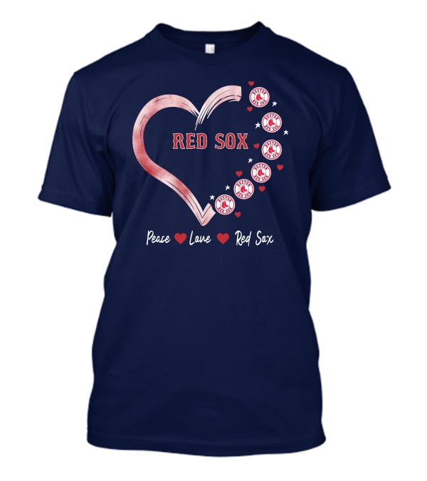 Peace Love Red Sox Heart With Boston Red Sox Logos And Stars T-Shirt