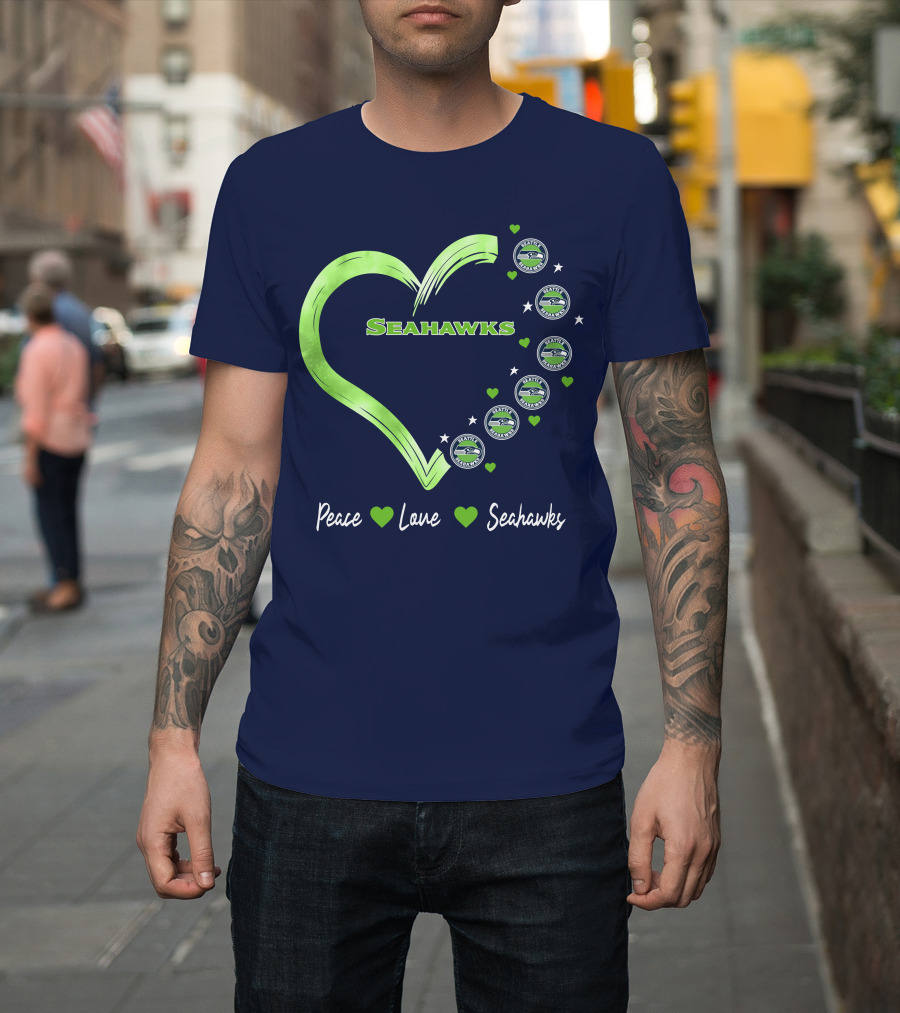 Peace Love Seahawks Seattle Seahawks Hearts T-Shirt