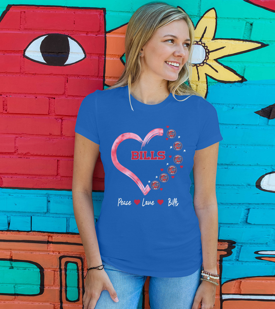 Peace Love Bills Heart Logo Buffalo Bills T-Shirt