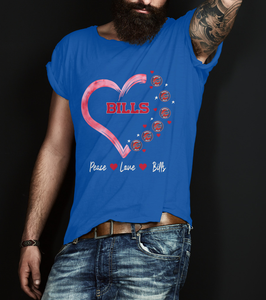 Peace Love Bills Heart Logo Buffalo Bills T-Shirt