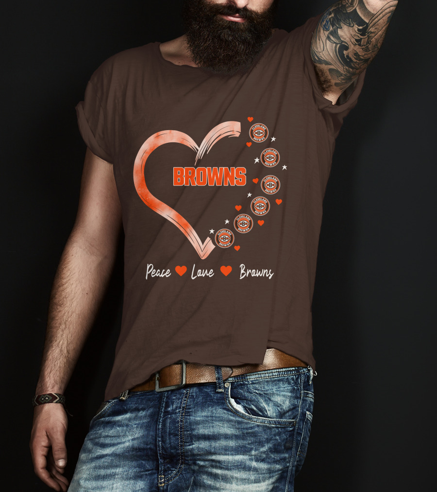 Peace Love Heart Browns Cleveland Browns T-Shirt