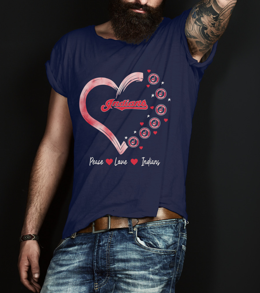 Peace Love Indians Heart Cleveland Indians T-Shirt