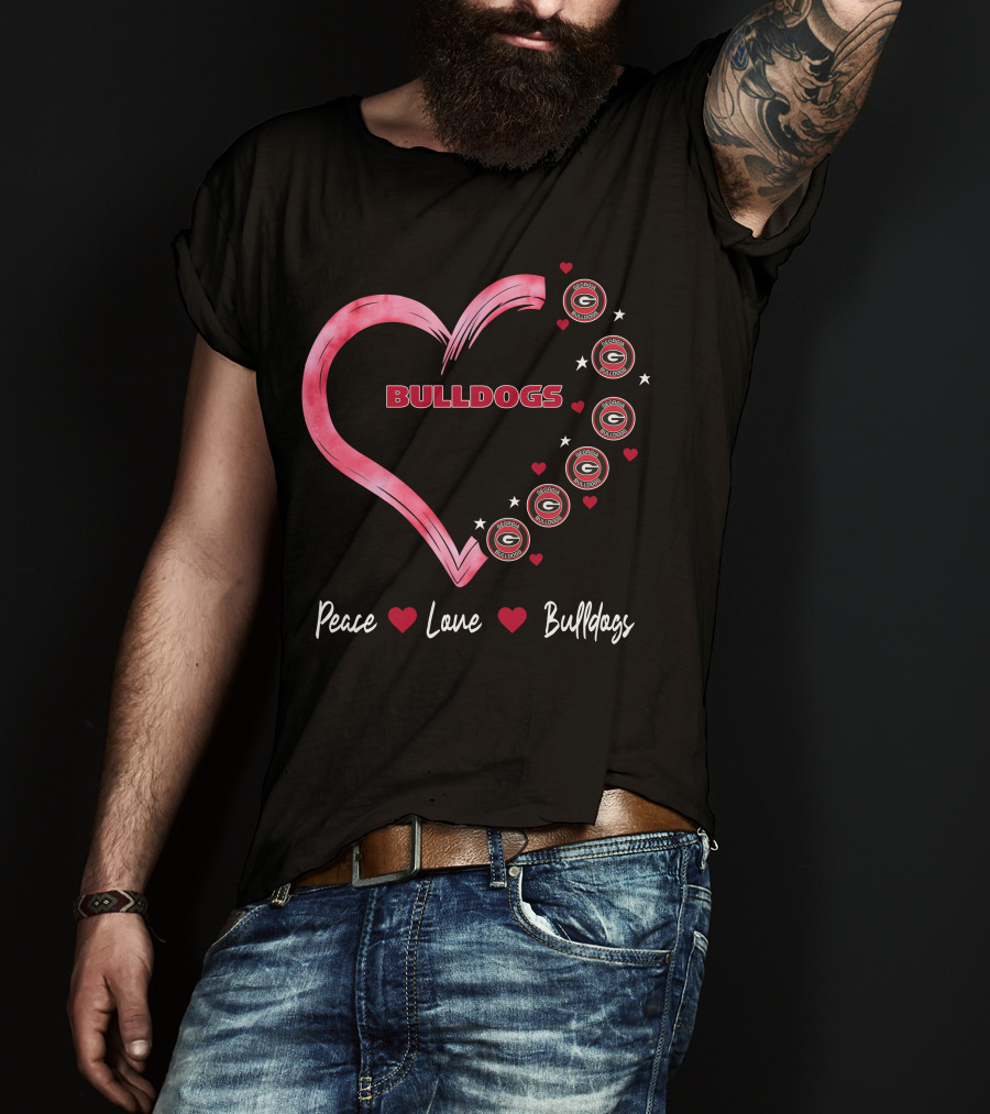 Peace Love Bulldogs Georgia Bulldogs Heart T-Shirt