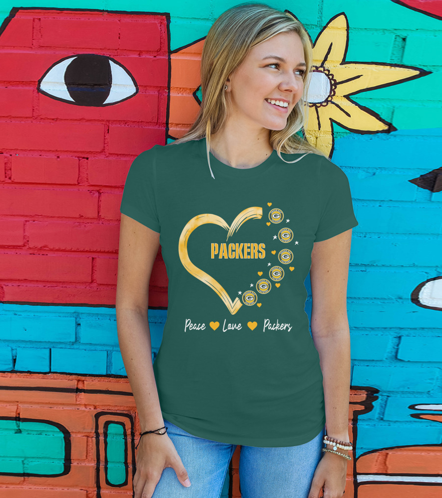 Peace Love Packers Green Bay Packers Heart T-Shirt