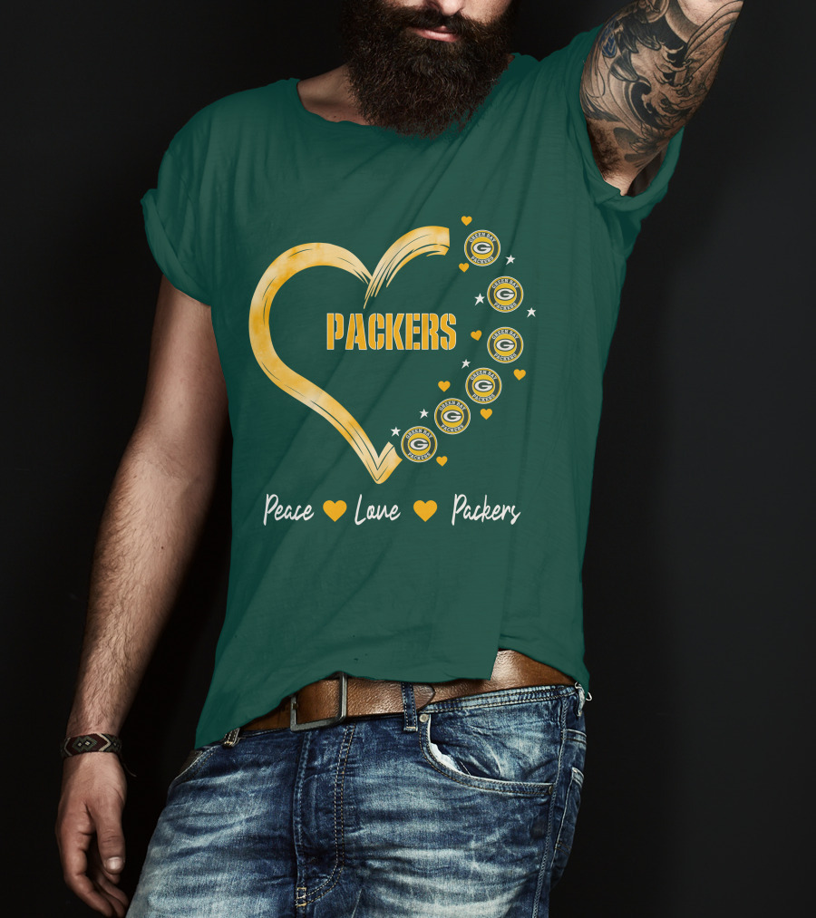Peace Love Packers Green Bay Packers Heart T-Shirt
