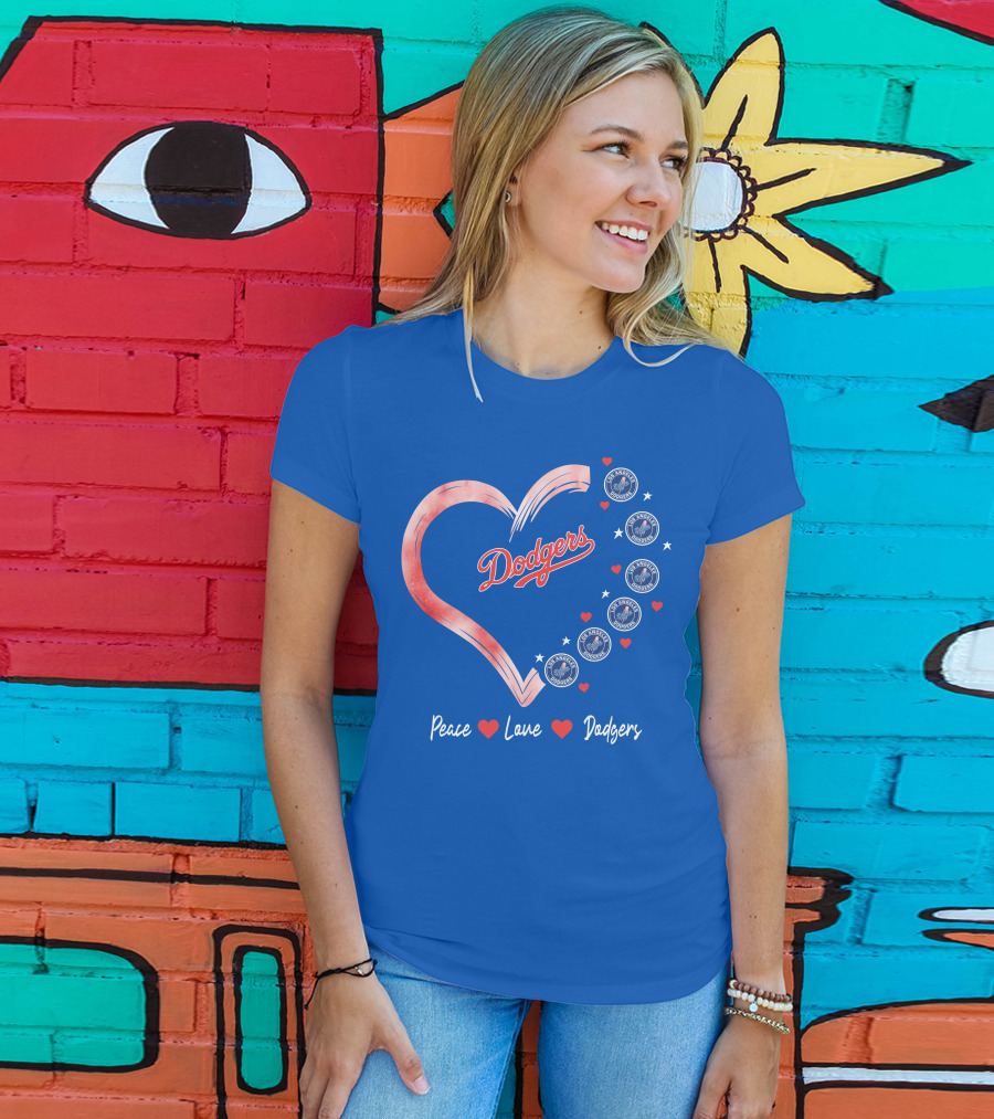 Peace Love Dodgers Heart Los Angeles Dodgers T-Shirt