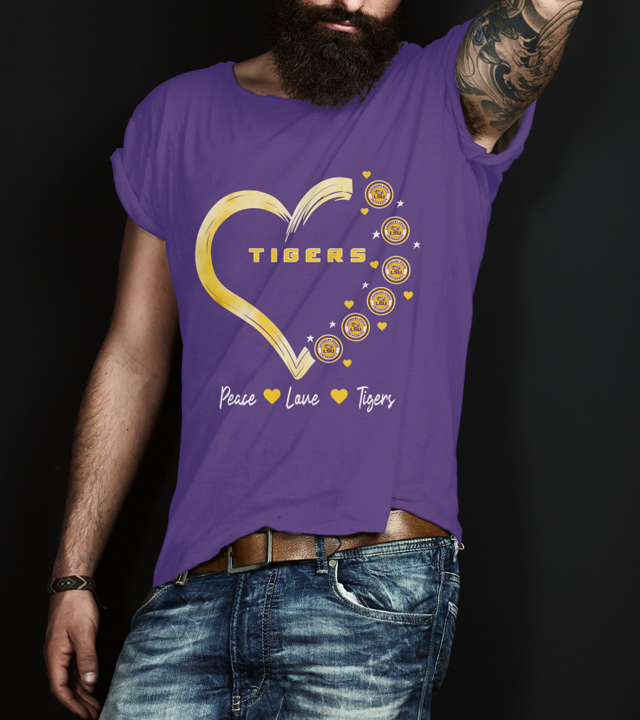 Peace Love LSU Tigers Heart Design With Logo Elements T-Shirt