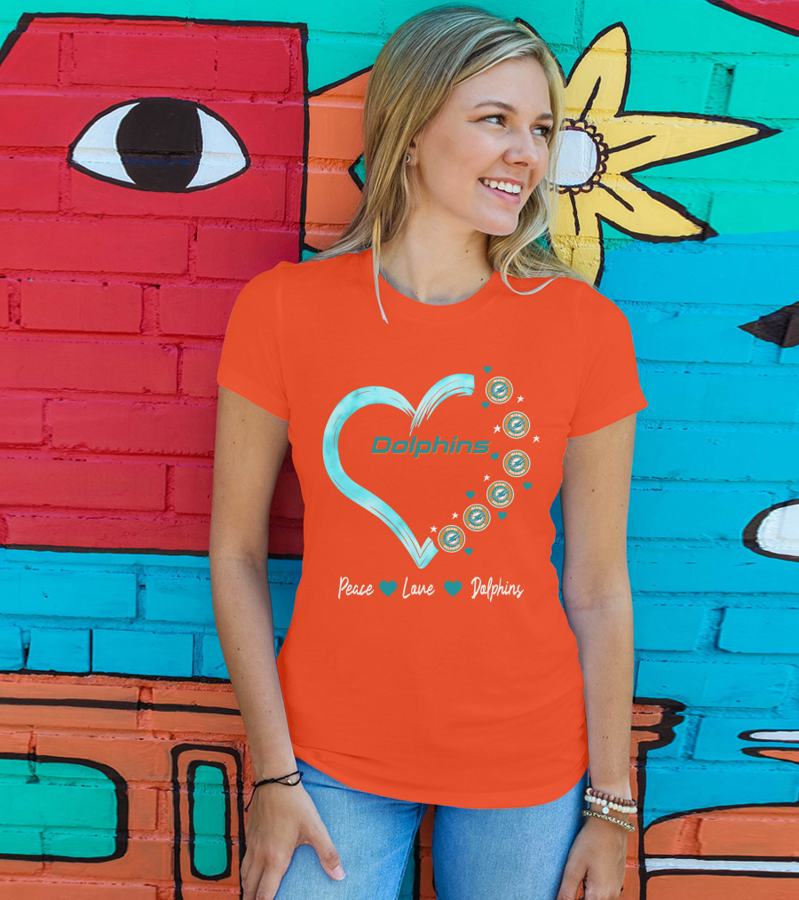 Peace Love Dolphins Heart Miami Dolphins T-Shirt