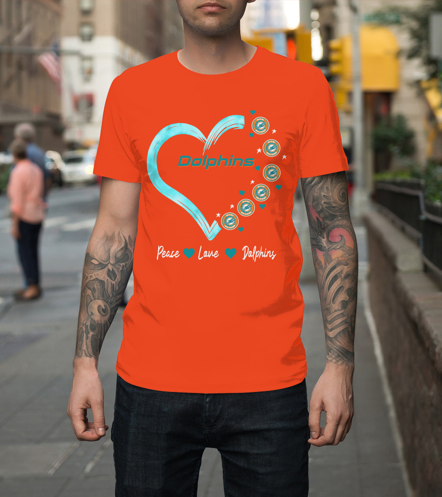 Peace Love Dolphins Heart Miami Dolphins T-Shirt