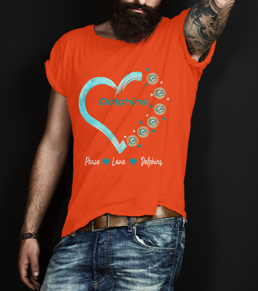 Peace Love Dolphins Heart Miami Dolphins T-Shirt