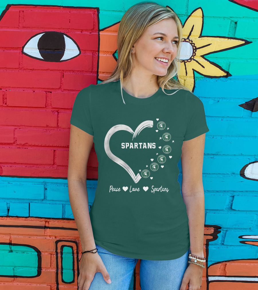 Peace Love Spartans Michigan State Spartans Heart T-Shirt