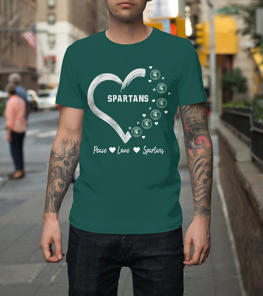 Peace Love Spartans Michigan State Spartans Heart T-Shirt