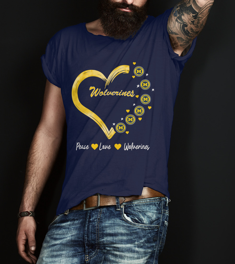 Peace Love Wolverines Heart M T-Shirt