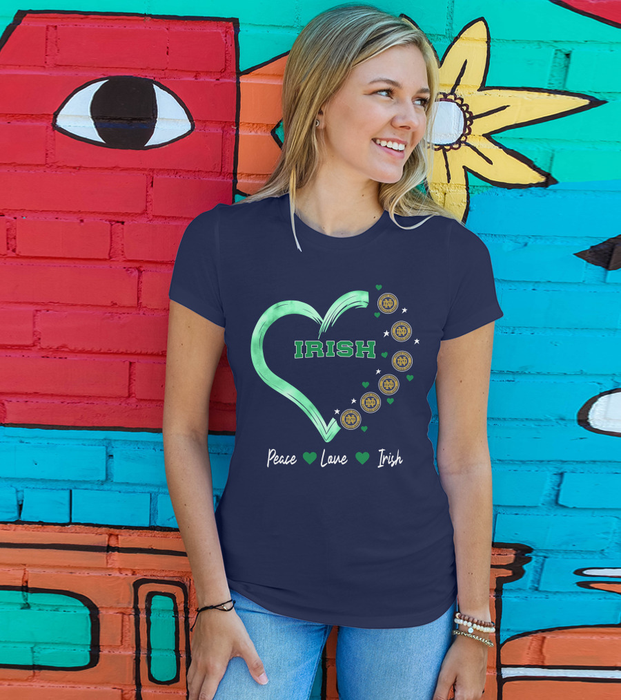 Peace Love Irish Notre Dame Fighting Irish Logos And Heart T-Shirt