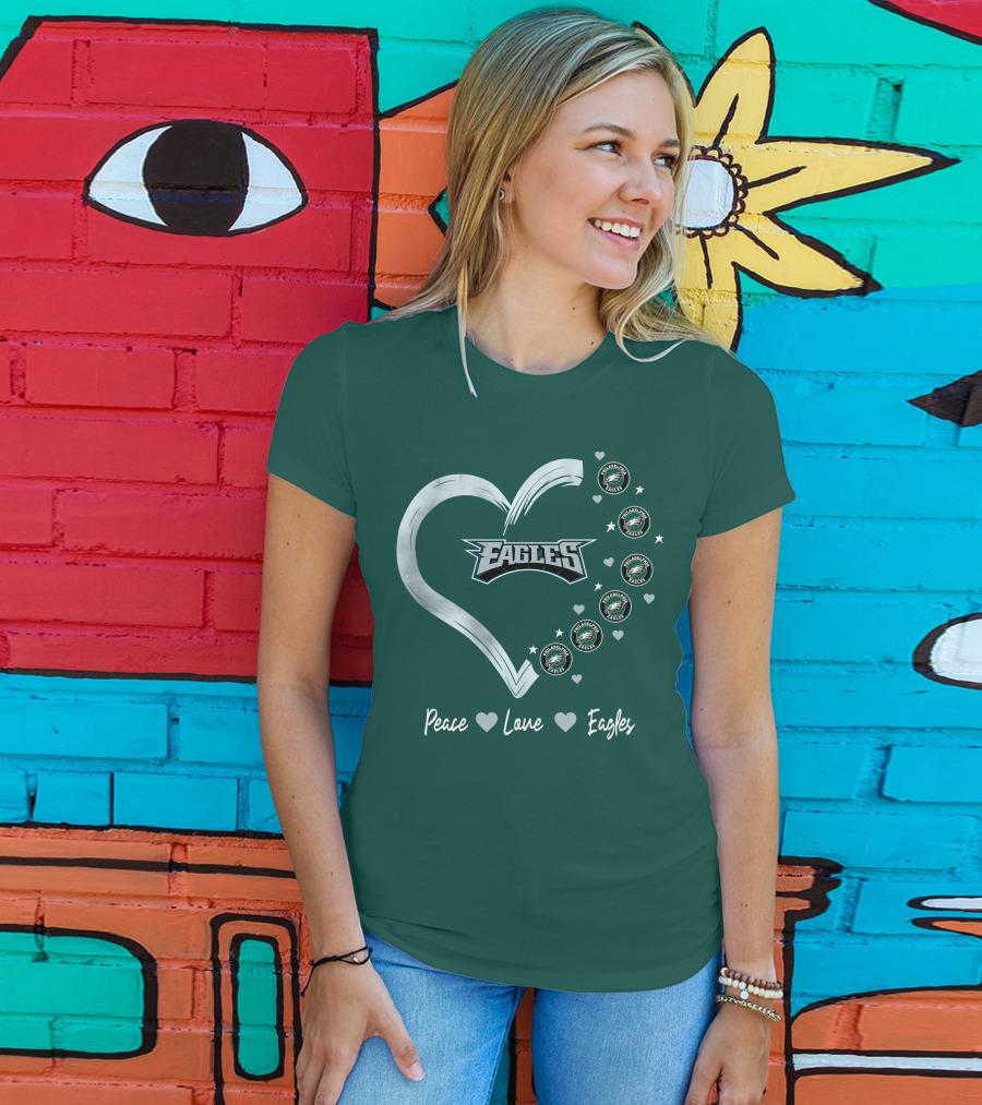 Peace Love Eagles Philadelphia Eagles Logos Heart T-Shirt