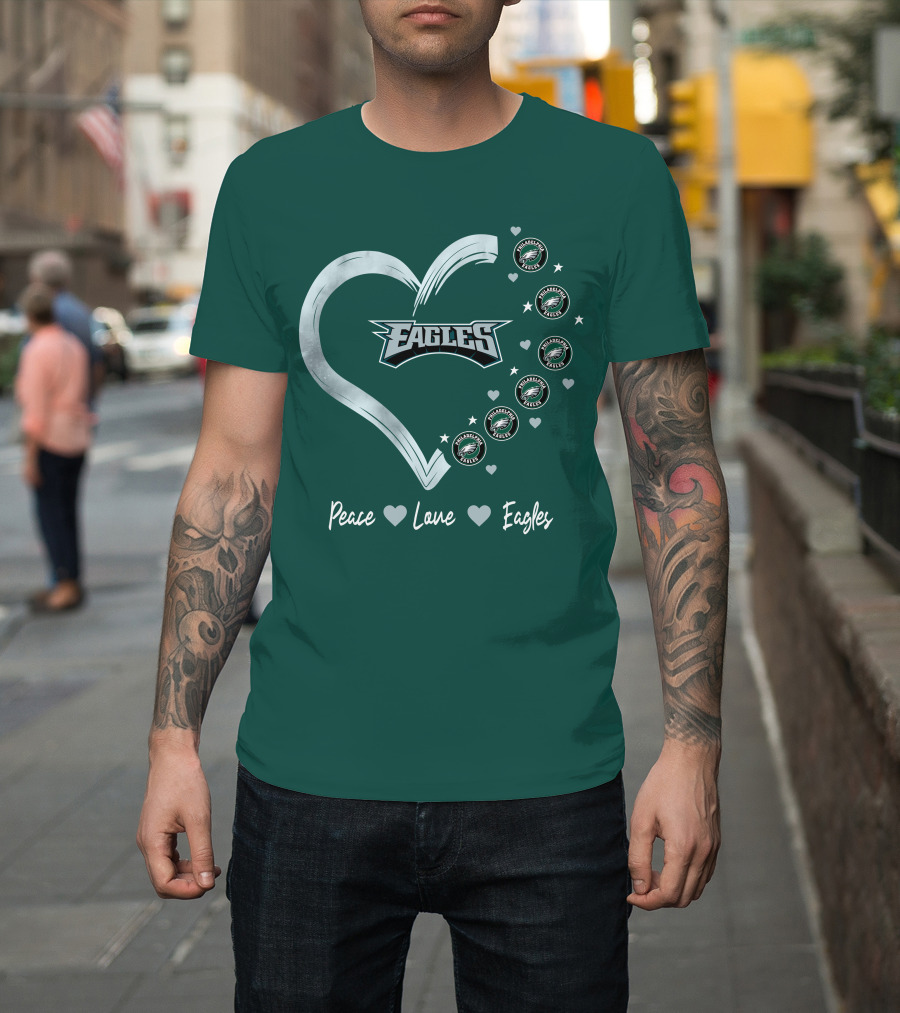 Peace Love Eagles Philadelphia Eagles Logos Heart T-Shirt
