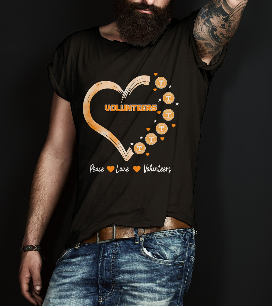 Peace Love Tennessee Volunteers Heart Shape With Stars T-Shirt
