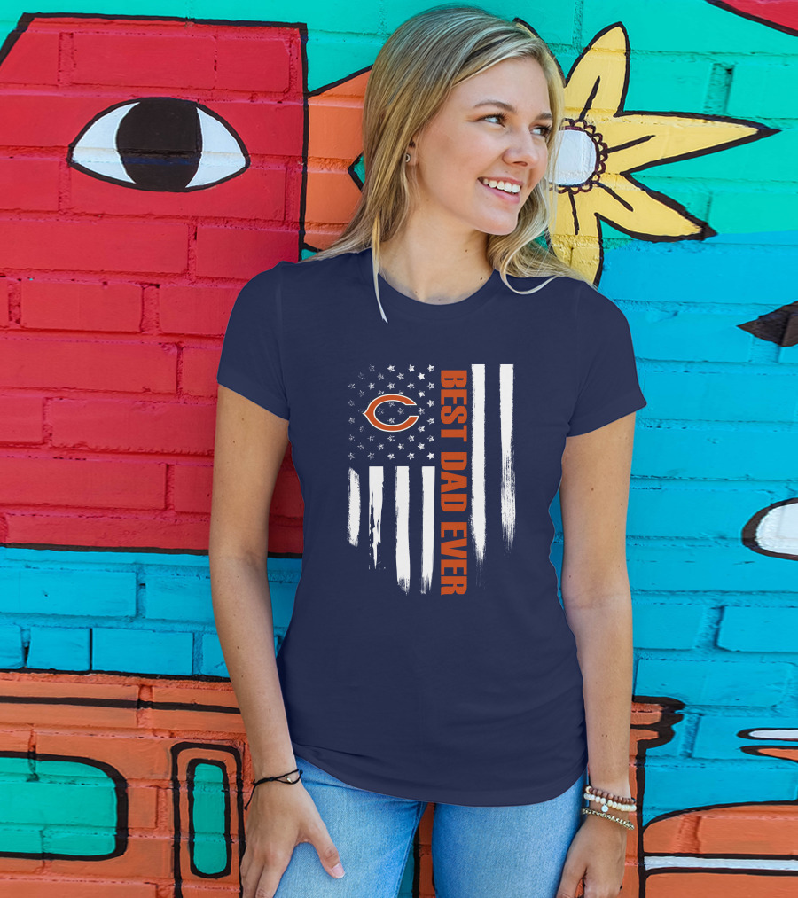Chicago Bears Best Dad Ever American Flag T-Shirt