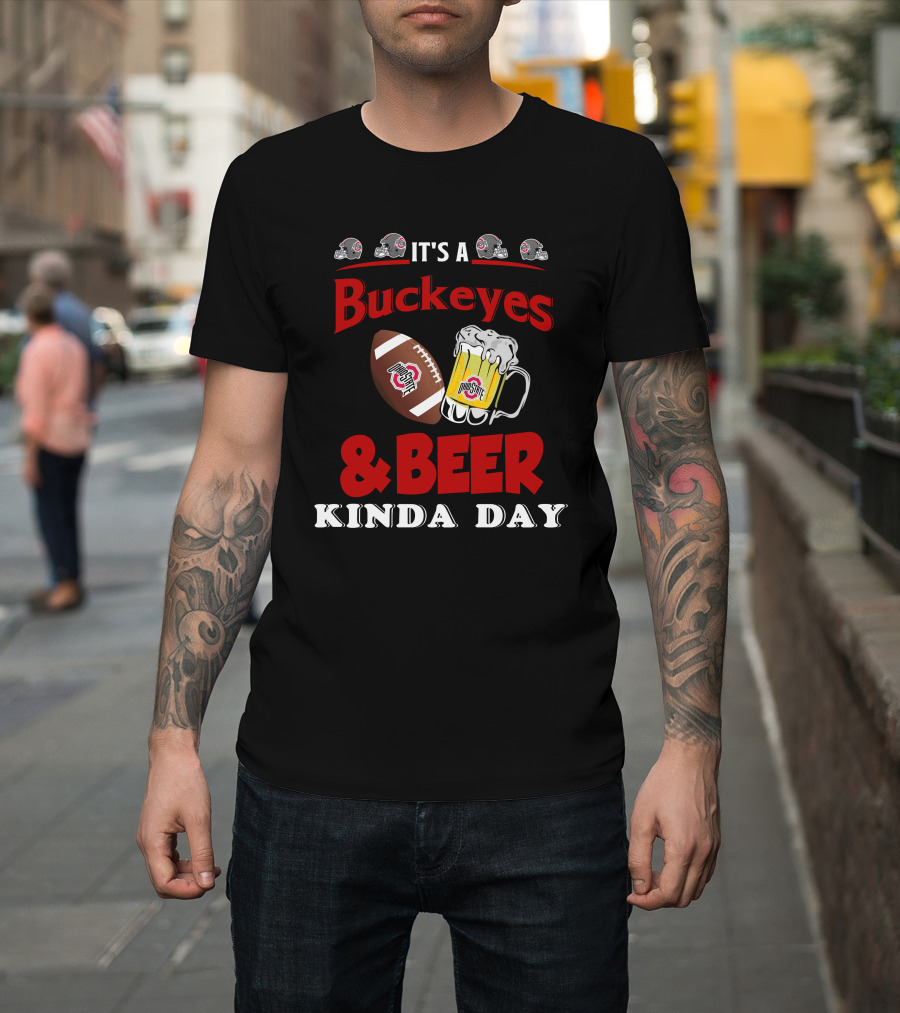 Ohio State Buckeyes And Beer Kinda Day Football Helmet And Mug T-Shirt
