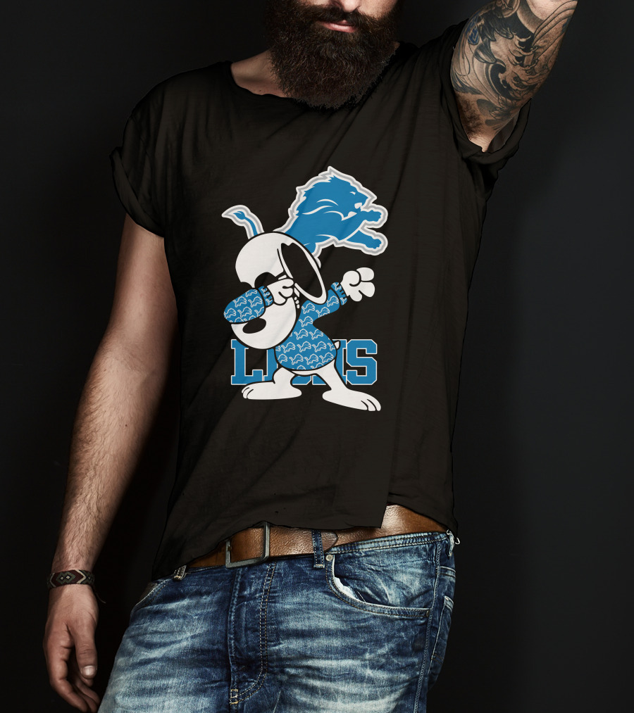 Detroit Lions Snoopy Dabbing Lions Football T-Shirt