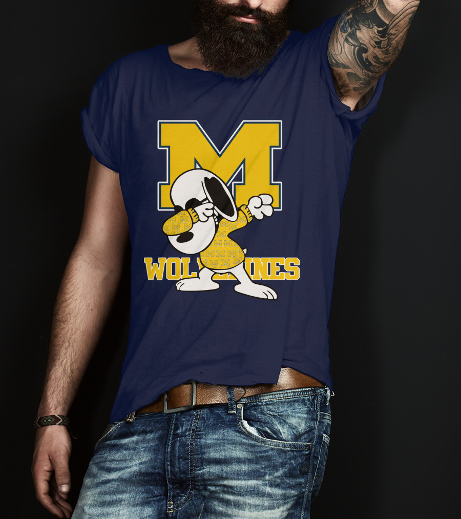Michigan Wolverines Snoopy Dab With Block M T-Shirt