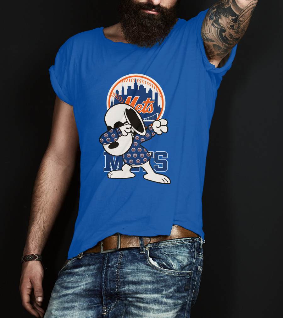 New York Mets Snoopy Dabbing Mets Logo Skyline T-Shirt