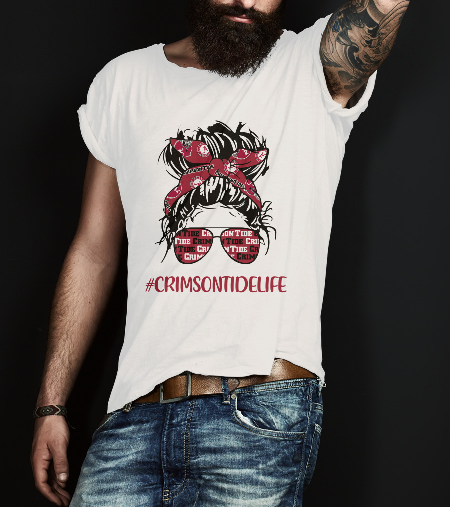 Crimson Tide Life Messy Bun Headband Glasses Alabama T-Shirt