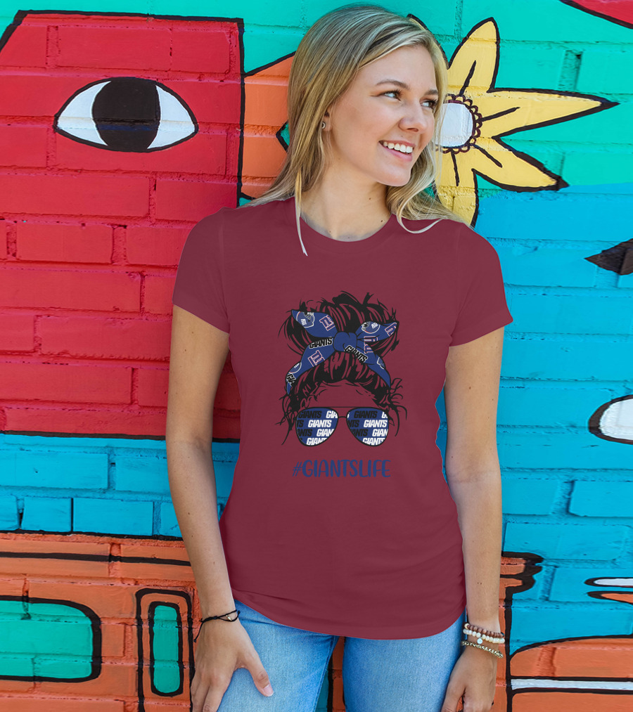 GIANTSLIFE Messy Bun Girl With New York Headband And Glasses T-Shirt