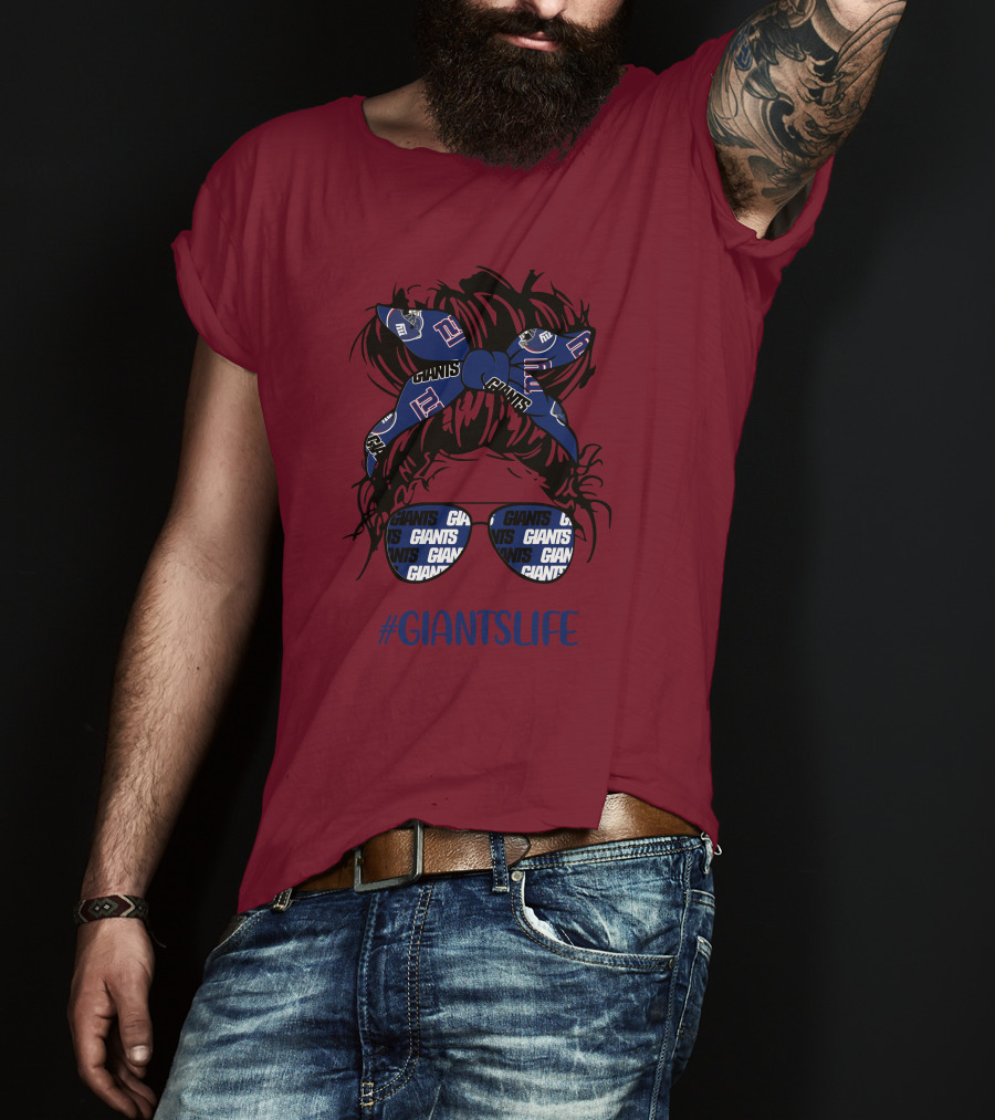 GIANTSLIFE Messy Bun Girl With New York Headband And Glasses T-Shirt