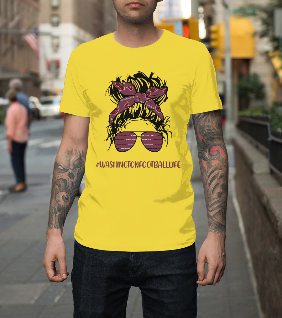 WashingtonFootballLife Messy Bun Girl With Team Headband And Glasses T-Shirt