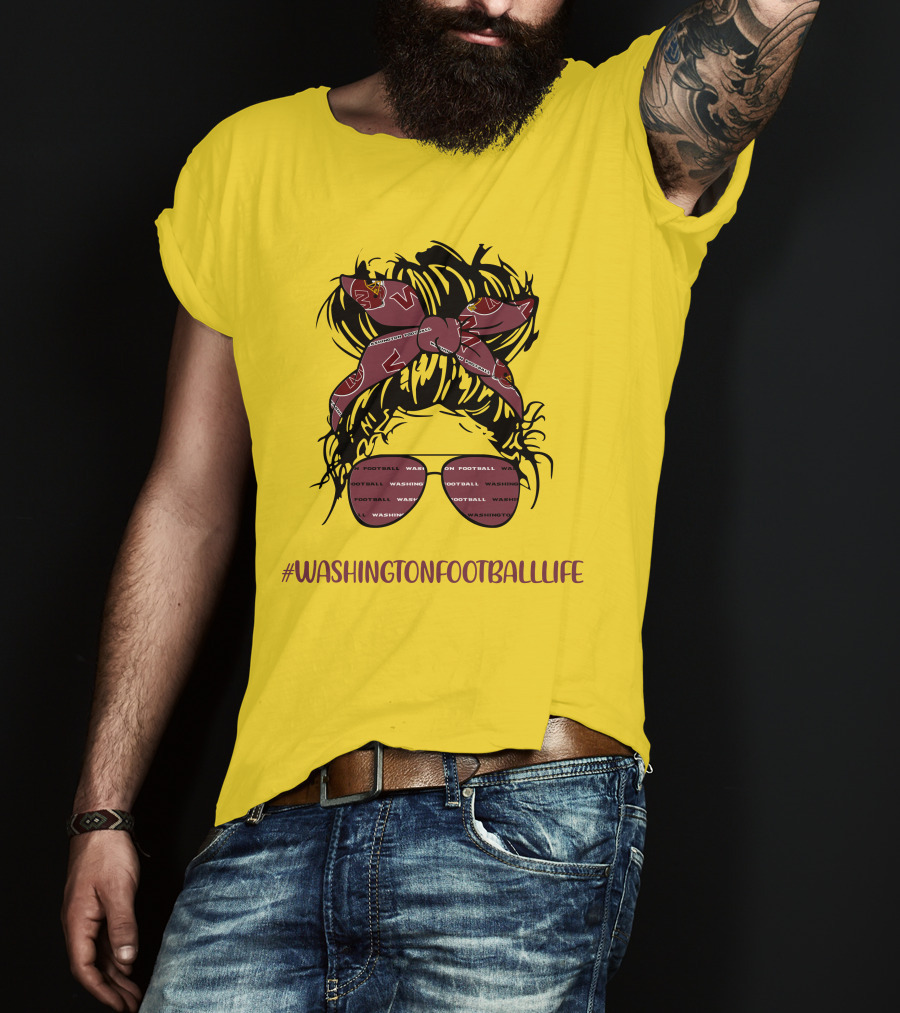 WashingtonFootballLife Messy Bun Girl With Team Headband And Glasses T-Shirt