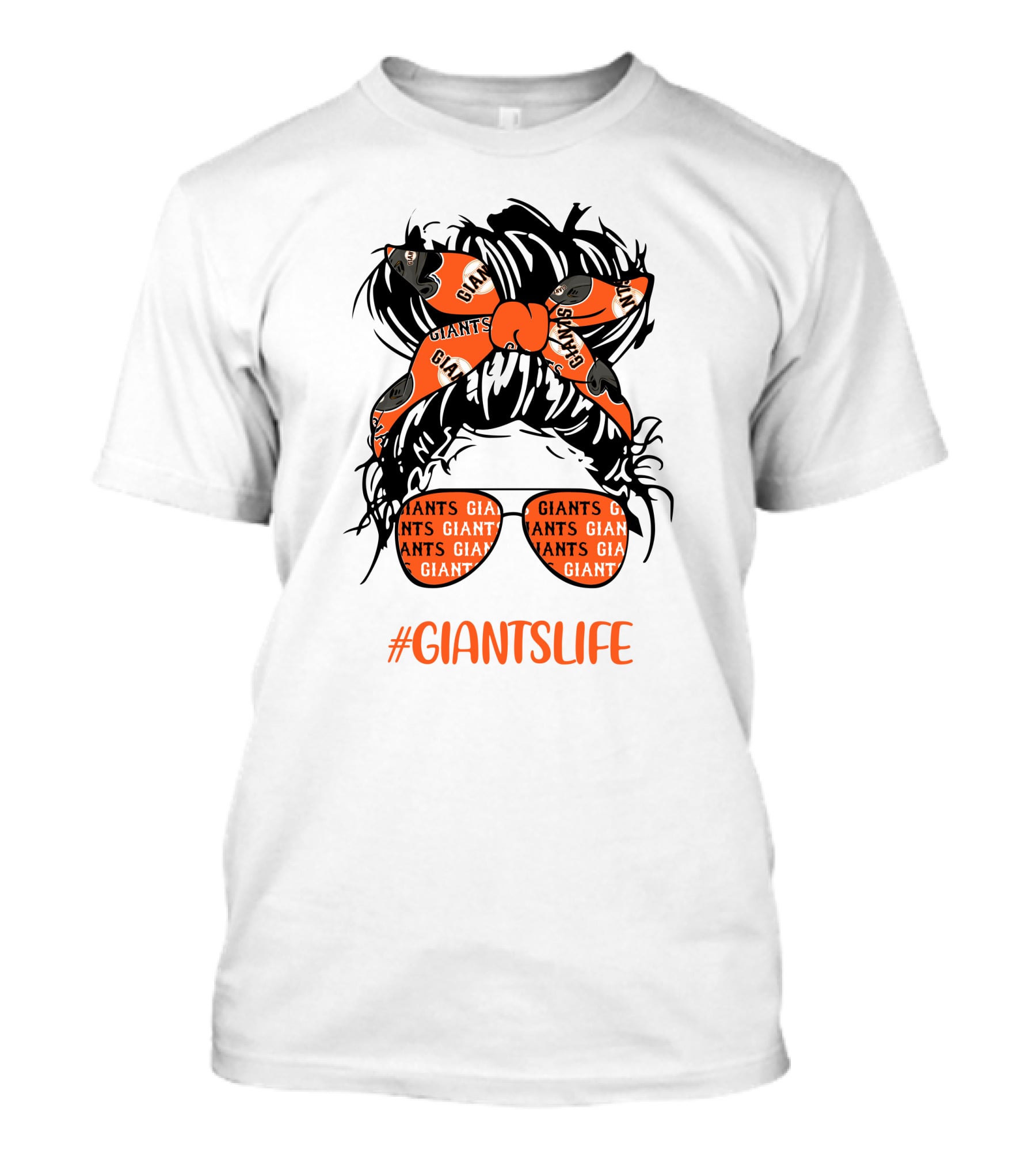 GIANTSLIFE Messy Bun Girl With Giants Headband And Glasses T-Shirt