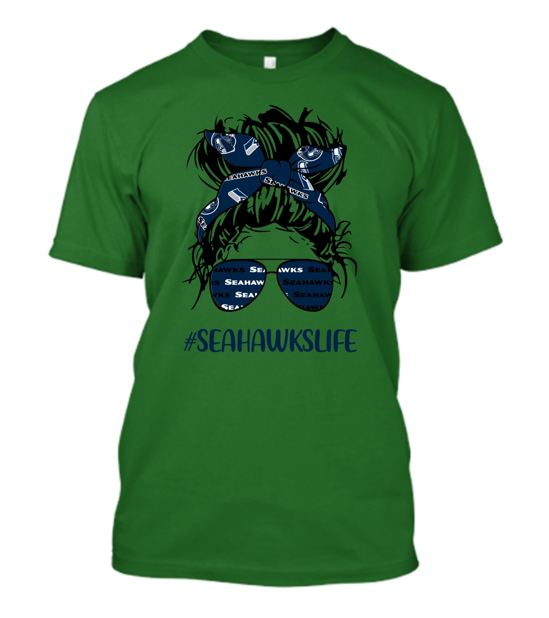 SEAHawksLife Messy Bun Girl With Headband And Glasses T-Shirt