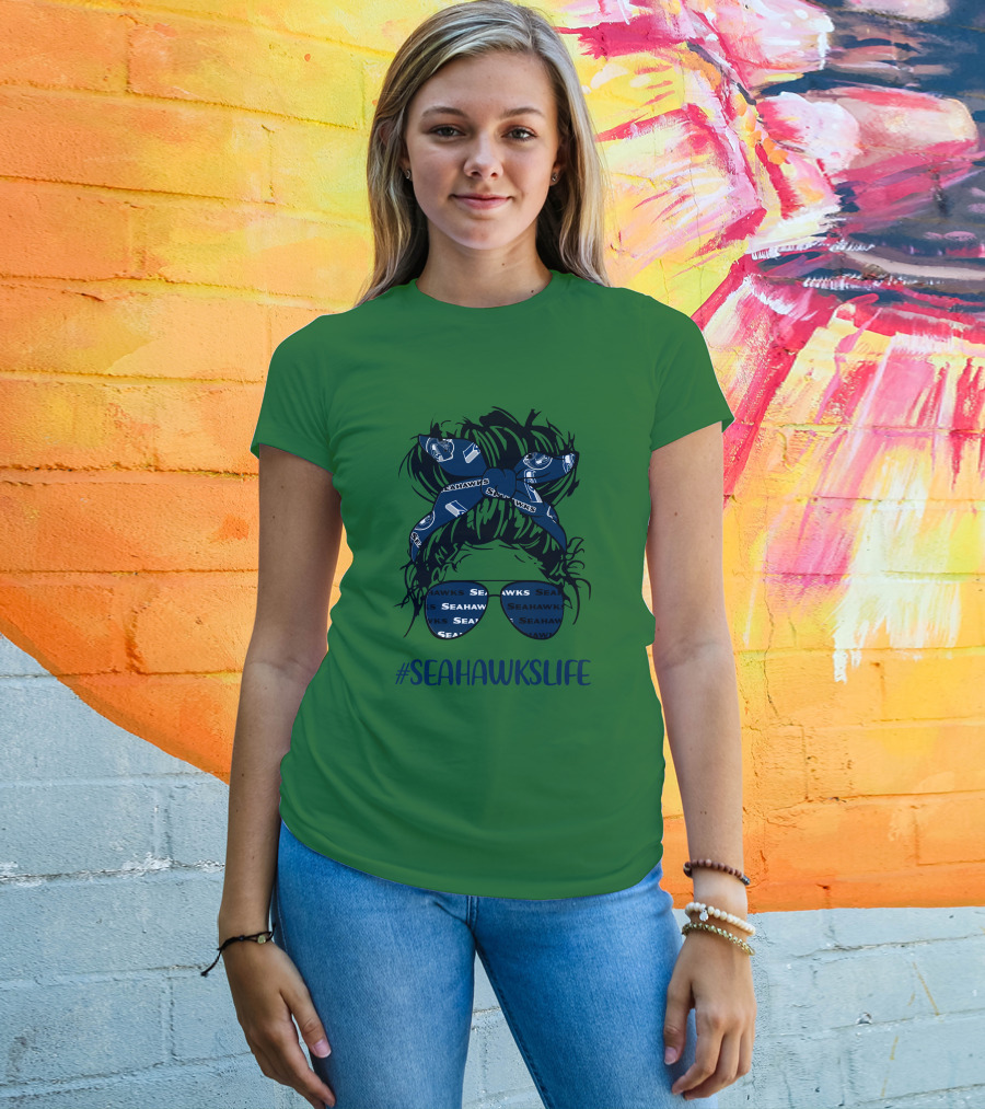 SEAHawksLife Messy Bun Girl With Headband And Glasses T-Shirt