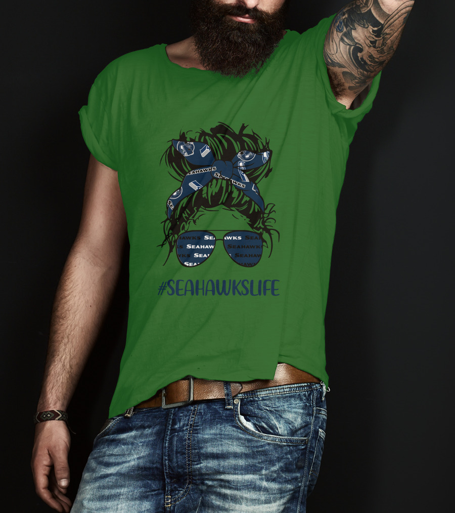 SEAHawksLife Messy Bun Girl With Headband And Glasses T-Shirt