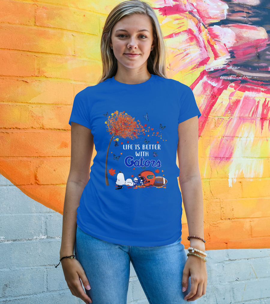 Life Is Better With Florida Gators Snoopy Helmet Football Tree Butterflies T-Shirt