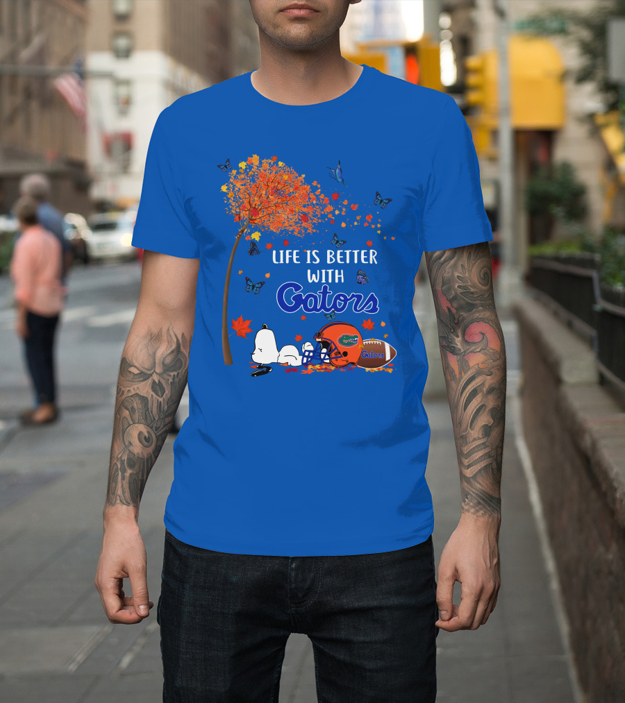 Life Is Better with Florida Gators Snoopy Helmet Football Tree Butterflies T-Shirt
