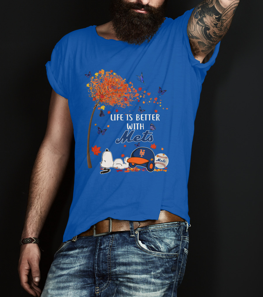 Life Is Better With Mets Autumn Baseball Joy And Cartoon Charm T-Shirt