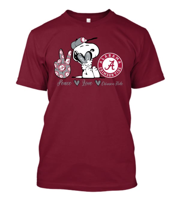 Peace Love Alabama Crimson Tide Snoopy Football Fan Gear T-Shirt