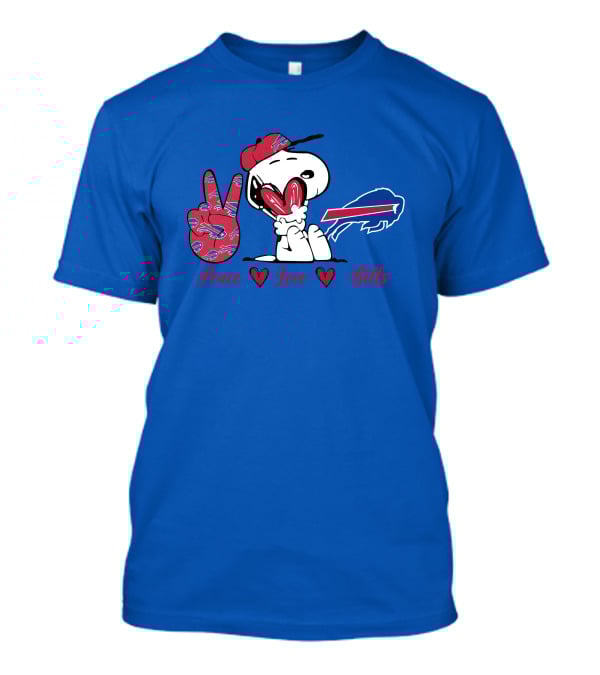 Peace Love Buffalo Bills Snoopy Holding Hearts T-Shirt